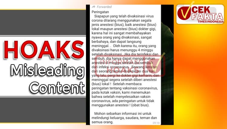 [CEK FAKTA] Pemakaian Obat Bius Setelah Divaksinasi Covid-19 Membahayakan Nyawa